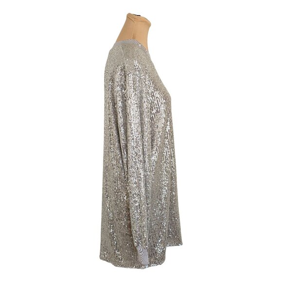 All Saints Juela Mini Sequin Silver Long Sleeve Dress Sz L - Picture 4 of 10